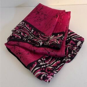 Pure Silk Scarf Vibrant Pink and Black Batik Print Made in India